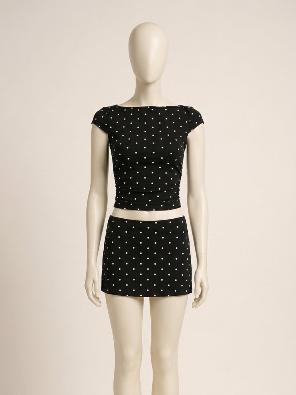 Cider Women’s Polka Dot Ruched Tee Mini Skort 2-Piece Set Black White S